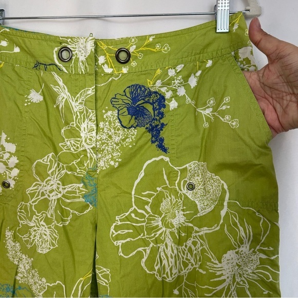 Chico's Cropped Capri Pants Womens 2 Green Cotton Floral Print Tropical Coastal - Picture 6 of 13